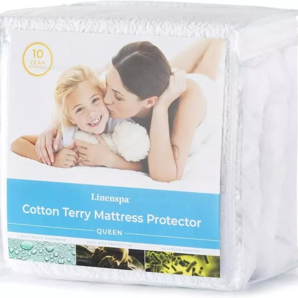 Linenspa Cotton Terry Waterproof Mattress Protector - Top Protection- Full - Picture 2 of 4